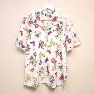 Bonworth Button Down Shirt Size S Butterfly Floral Blouse Multicolor Womens Top